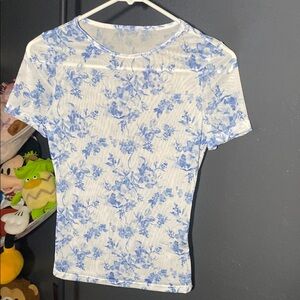 Source Unknown Blue Floral Short Sleeve Top